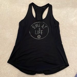 Lululemon Black Runner Up Tank “Sweat Life” fits like an 8